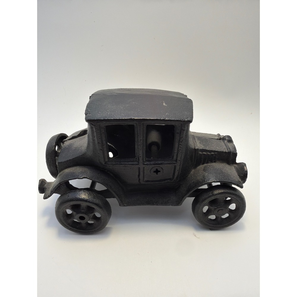Vintage Cast Iron Model Car Bank Black Antique Style Coupe Made in Taiwan